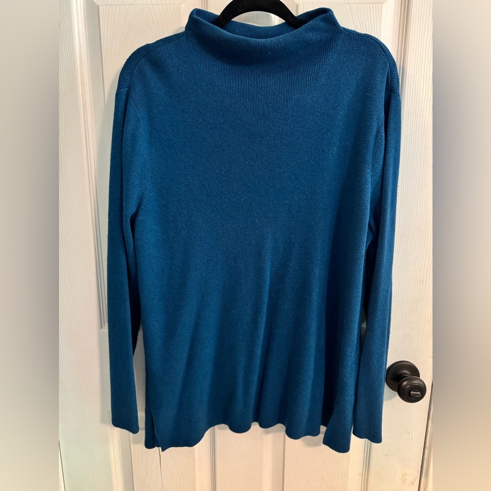 J. Jill Blue Cowl Neck Sweater Lightweight Knit